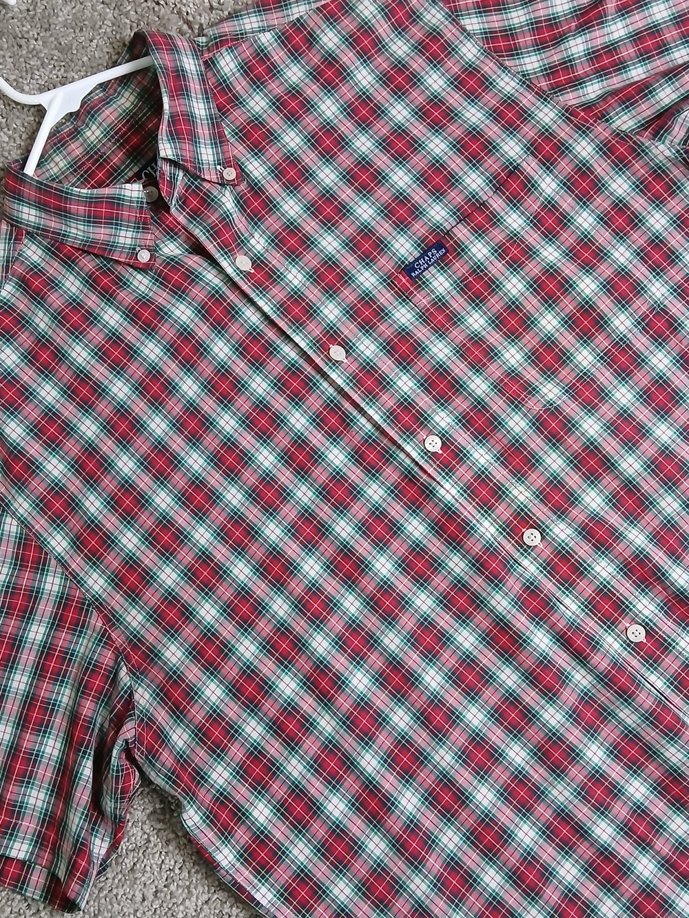 Chaps Ralph Lauren Men's Red and Green Plaid Checkered Button-Down Shirt - L
